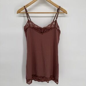 Y2K Lace Trim Layering Cami Top L Fairy Coquette Whimsigoth Feminine Mocha Brown